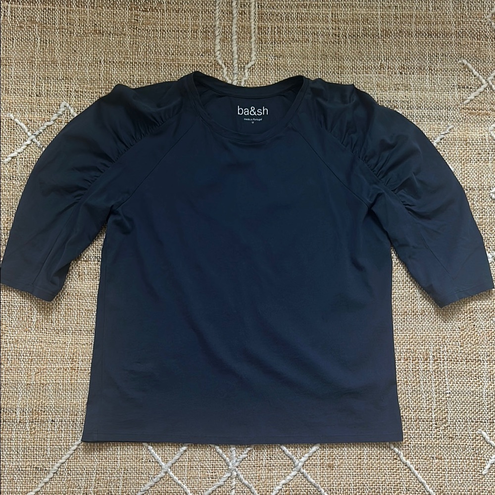 Ba&sh Shirred Sleeve T-Shirt Top Blouse Blue Medium